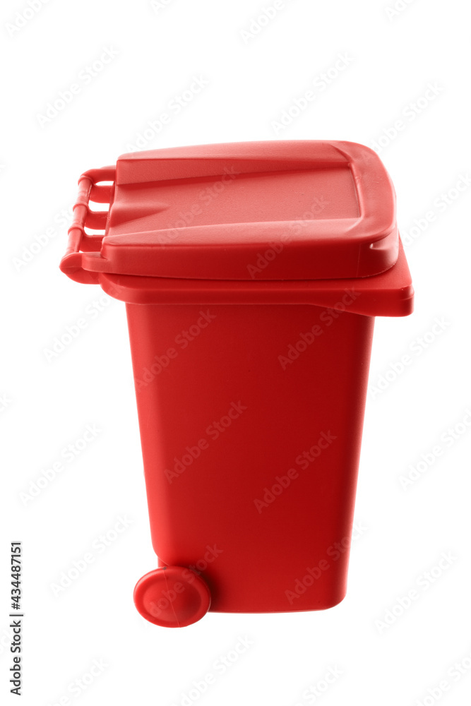 Plastic red trash can isolated on white background Plastic red trash can isolated on white background