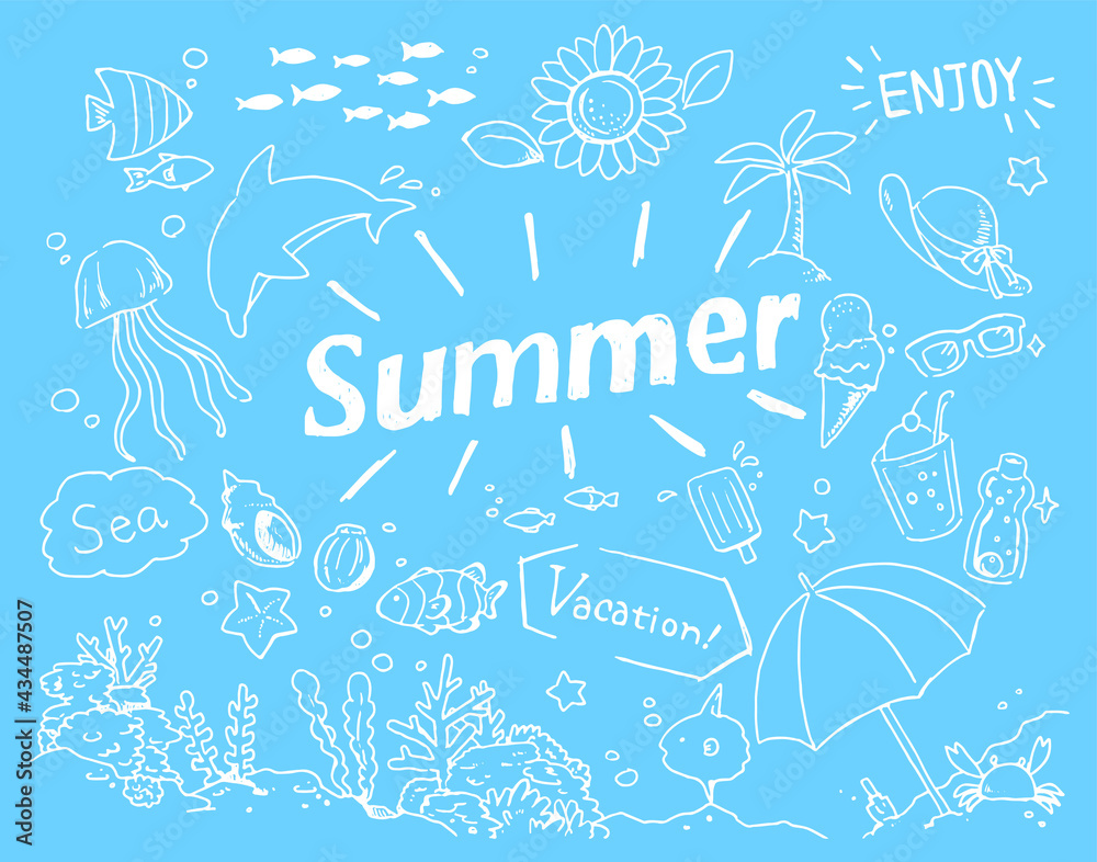 手描き風 夏のイラスト Stock Vector Adobe Stock