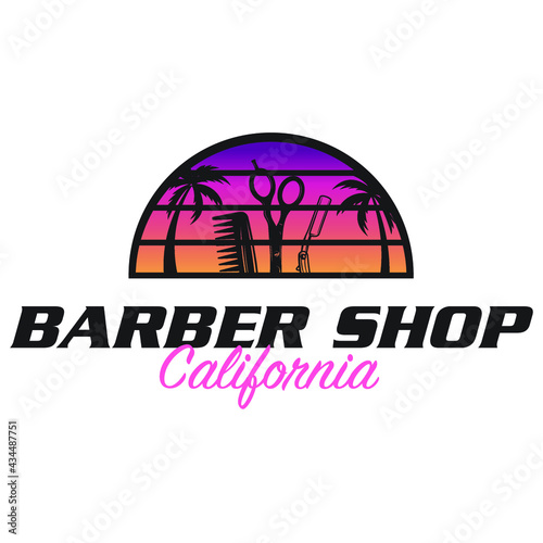 Barber Shop Retro Modern Logo | California Vibes | 80s style vector graphic for brand identity