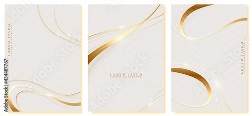 Golden curve lines sparkled with glitter. Set of luxury background minimal trend japanese style. Vector illustration for design.