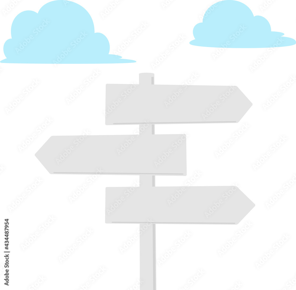 3方向を指す矢印型看板と雲