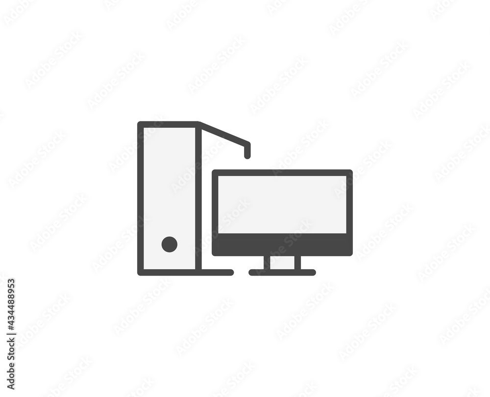 Line Computer icon isolated on white background. Outline symbol for website design, mobile application, ui. Electronics pictogram. Vector illustration, editorial stroсk. 