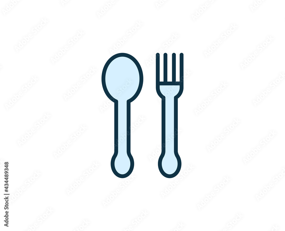 Fork and spoon line icon. High quality outline symbol for web design or mobile app. Thin line sign for design logo. Color outline pictogram on white background Fork and spoon line icon. High quality outline symbol for web design or mobile app. Thin line sign for design logo. Color outline pictogram on white background