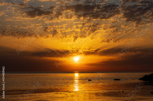 Sunrise over the sea and beautiful cloudscape in Anapa