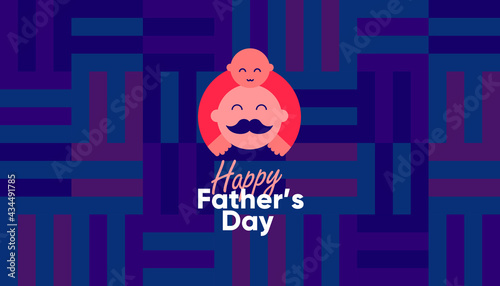 Father's Day is a day of honouring fatherhood and paternal bonds. Children hug dad. Flat vector illustration. Minimalistic background for poster, postcard, banner.