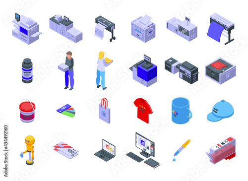Digital printing icons set. Isometric set of digital printing vector icons for web design isolated on white background