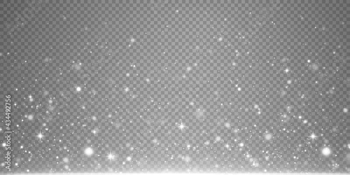 Christmas background. Powder dust light white PNG. Magic shining white dust. Fine, shiny dust particles fall off slightly. Fantastic shimmer effect.