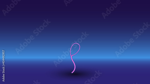 Neon balloon symbol on a gradient blue background. The isolated symbol is located in the bottom center. Gradient blue with light blue skyline