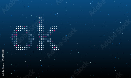 On the left is the ok symbol filled with white dots. Background pattern from dots and circles of different shades. Vector illustration on blue background with stars