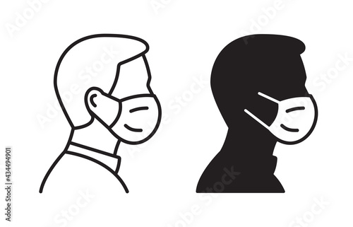 Man profile face in medical mask icon on white background. Vector illustration.
