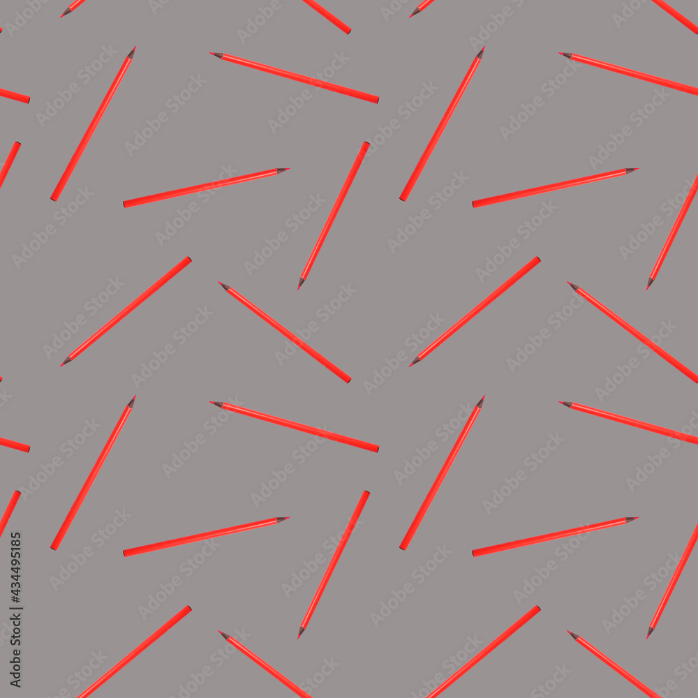 Seamless pattern with red crayon on gray background. Art, business, school education concept. Seamless pattern with red crayon on gray background. Art, business, school education concept.