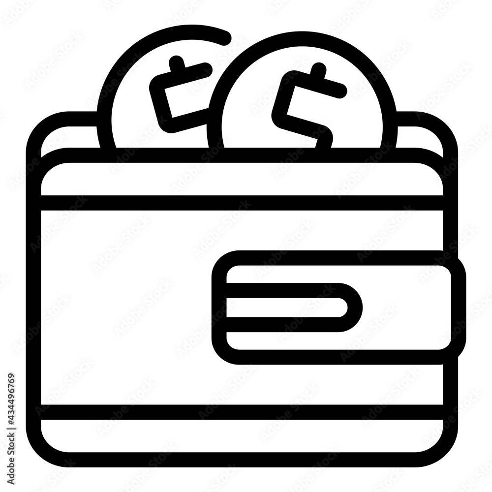 Coins wallet icon. Outline Coins wallet vector icon for web design isolated on white background Coins wallet icon. Outline Coins wallet vector icon for web design isolated on white background