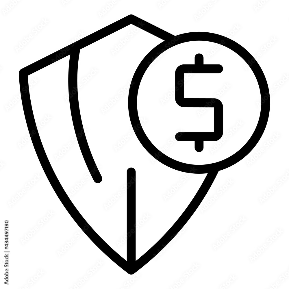 Shield money icon. Outline Shield money vector icon for web design isolated on white background