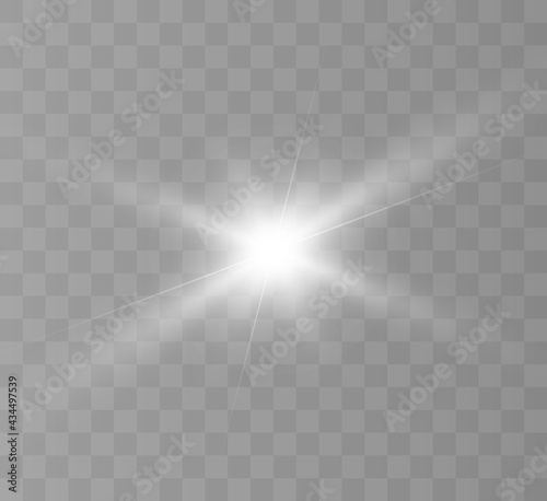 White beautiful light explodes with a transparent explosion. Vector  bright illustration for perfect effect with sparkles. Bright Star. Transparent shine of the gloss gradient  bright flash.