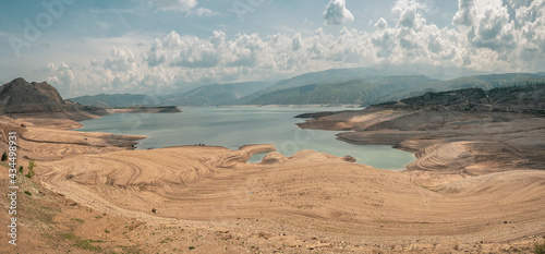 The Chirkeyskoye reservoir is the largest artificial reservoir in the Caucasus. Futuristic views of the canyon and reservoir, travel concept. photo