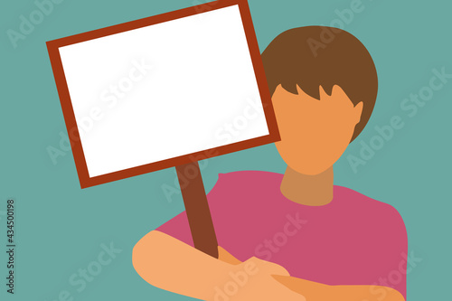The vector template picture of a man hold white blank sign
