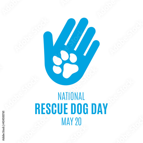 National Rescue Dog Day vector. Human hand and dog paw blue silhouette icon. Dog paw print vector. Rescue Dog Day Poster, May 20. Important day
