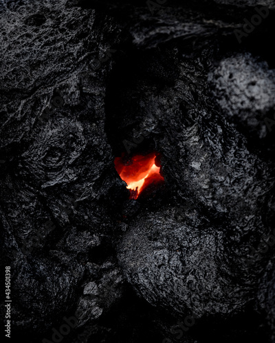 Close-up of lava cooling down during volcano eruption in Geldingadalur, Iceland.