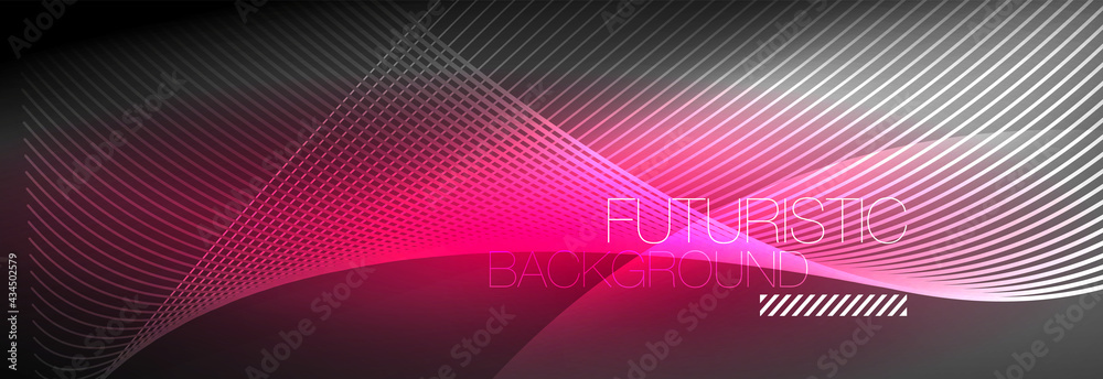 Abstract neon glowing light in the dark with waves. Shiny magic energy and motion concept, vector abstract wallpaper background Abstract neon glowing light in the dark with waves. Shiny magic energy and motion concept, vector abstract wallpaper background