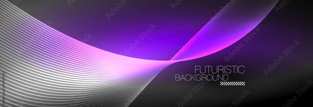 Abstract neon glowing light in the dark with waves. Shiny magic energy and motion concept, vector abstract wallpaper background Abstract neon glowing light in the dark with waves. Shiny magic energy and motion concept, vector abstract wallpaper background
