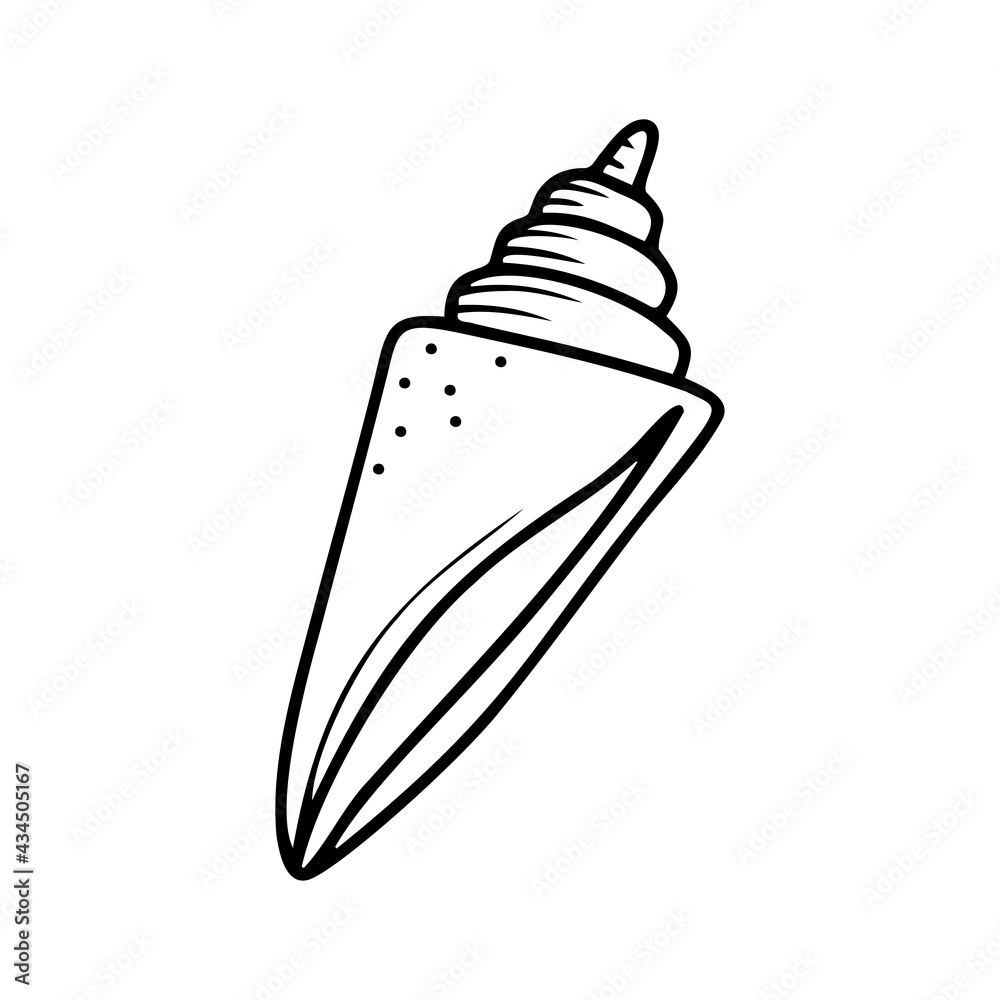 Hand drawn seashell isolated on a white background. Doodle, simple outline illustration. It can be used for decoration of textile, paper. Hand drawn seashell isolated on a white background. Doodle, simple outline illustration. It can be used for decoration of textile, paper.