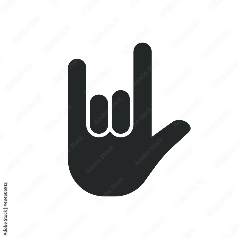 Rock hand gesture icon. Devil horns sign. Heavy metal music symbol. Mouse click cursor logo silhouette. Vector illustration image. Rock hand gesture icon. Devil horns sign. Heavy metal music symbol. Mouse click cursor logo silhouette. Vector illustration image.