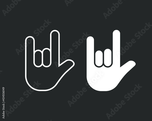 Rock hand gesture icon. Devil horns sign. Heavy metal music symbol. Mouse click cursor logo silhouette. Vector illustration image.