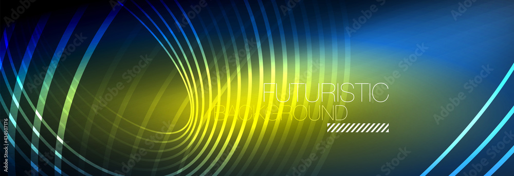 Dark abstract background with glowing neon circles. Trendy layout template for business or technology presentation, internet poster or web brochure cover, wallpaper Dark abstract background with glowing neon circles. Trendy layout template for business or technology presentation, internet poster or web brochure cover, wallpaper