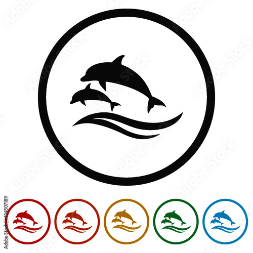 Dolphins ring icon isolated on white background color set