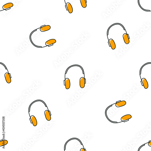 Modern headphones music pattern, Vector doodle illustration.