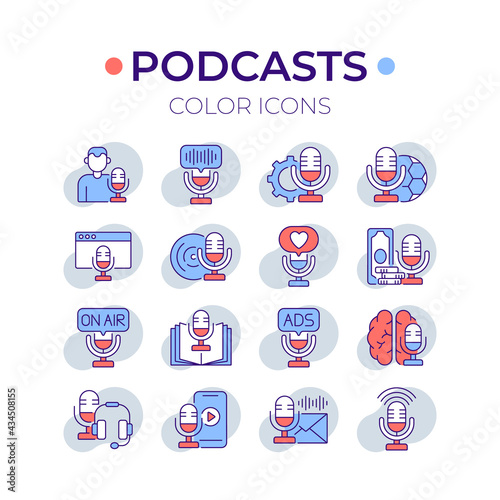 Podcast RBG color icons set. Thin line vector illustration.