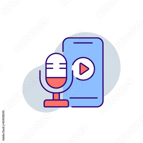 Microphone and phone RBG color icon. Podcast. Thin line vector illustration. photo