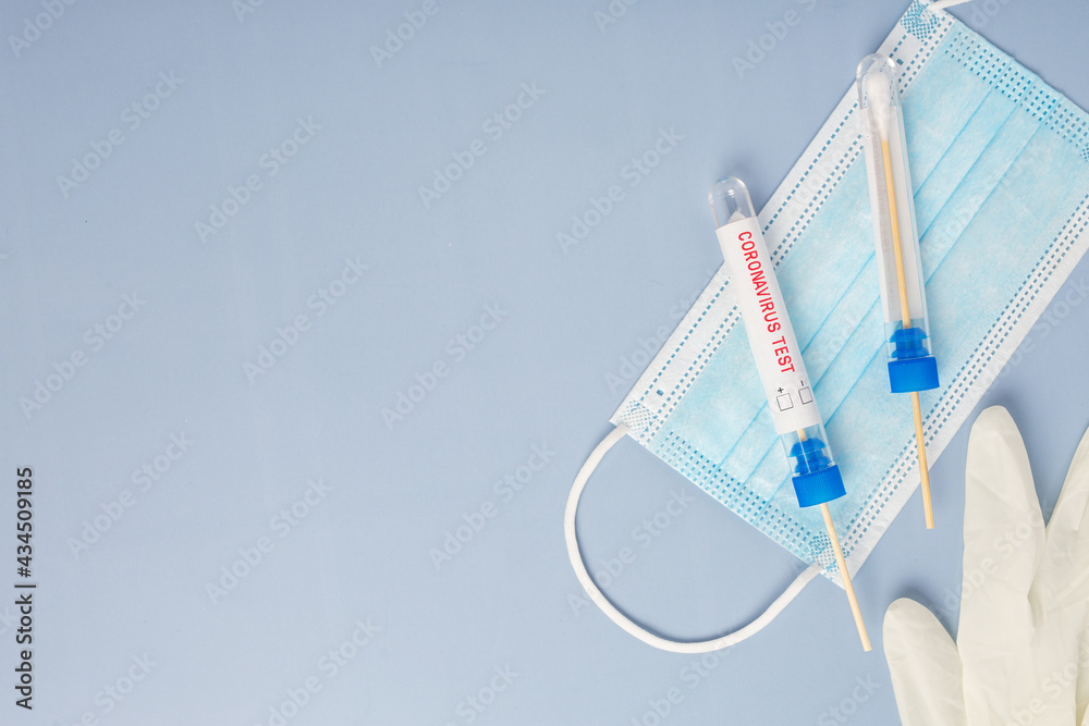 Test tubes with cotton swab for nasopharyngeal
