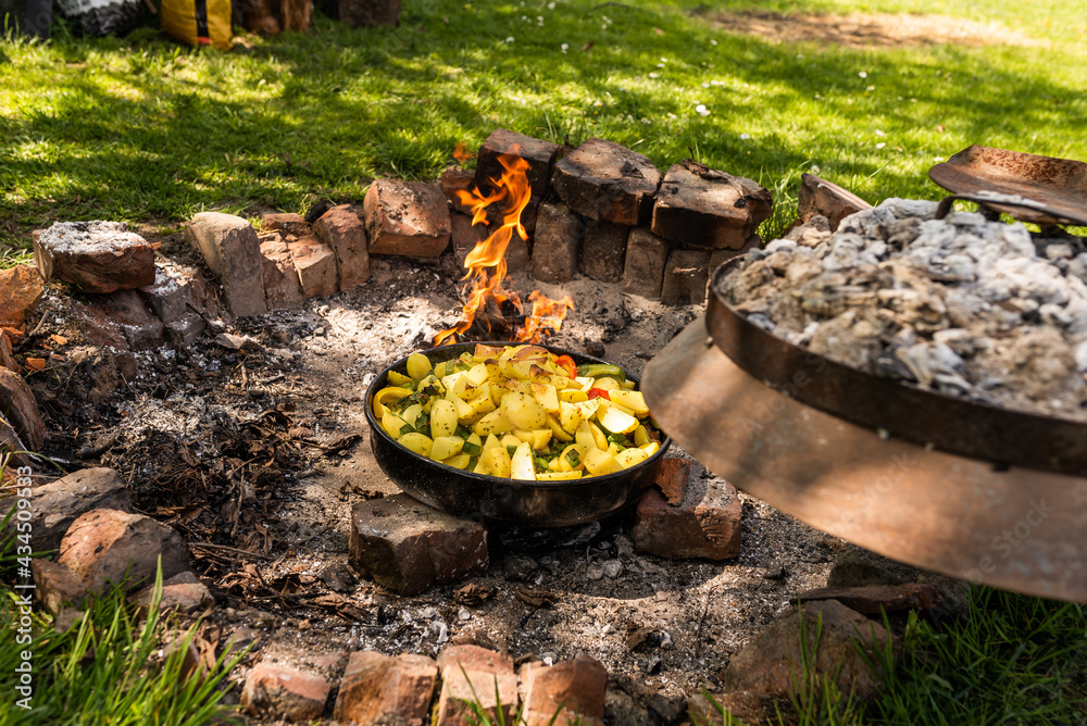 Cooking traditional dalmatian, croatian, bosnian dish called peka. Meat