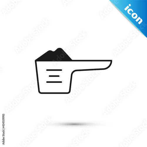 Grey Washing powder in a measuring cup icon isolated on white background. Vector
