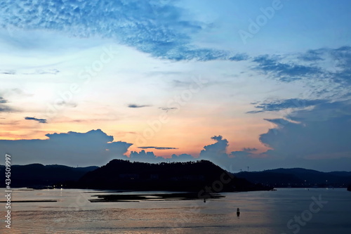 Various night views of the port, piers, terminal and cityline of the Port. Port of Fangcheng, China. September, 2020. photo