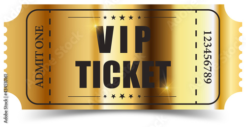 Realistic golden vip ticket