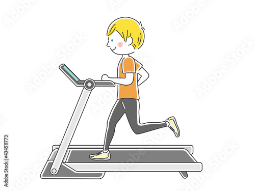 ランニングマシンで走る男性のイラスト
