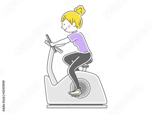 フィットネスバイクを使う女性のイラスト