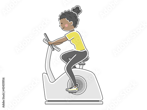 フィットネスバイクを使う女性のイラスト