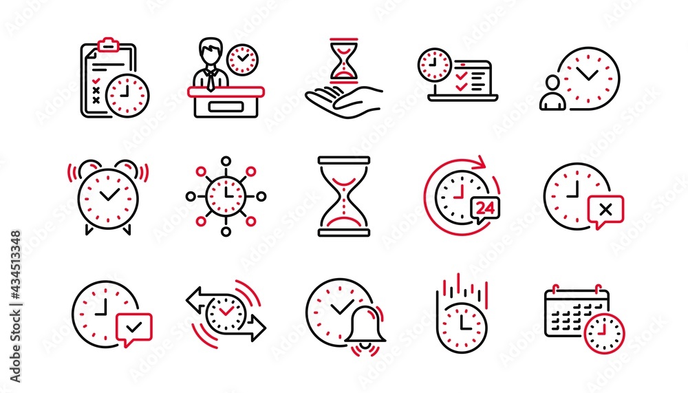 Time line icons. Calendar, Time management and Delivery. Hourglass linear icon set. Linear set. Quality line set. Vector
