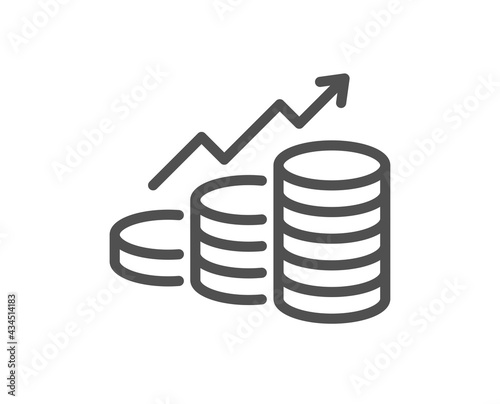 Growth chart line icon. Coins money sign. Business income symbol. Quality design element. Linear style growth chart icon. Editable stroke. Vector