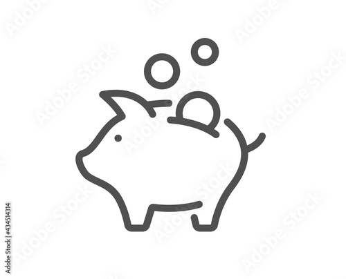 Piggy bank line icon. Coins money sign. Business savings symbol. Quality design element. Linear style piggy bank icon. Editable stroke. Vector