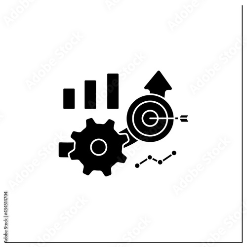 Accuracy improved glyph icon. Direct hit on target. Information accuracy. Improving production. Business automation concept.Filled flat sign. Isolated silhouette vector illustration