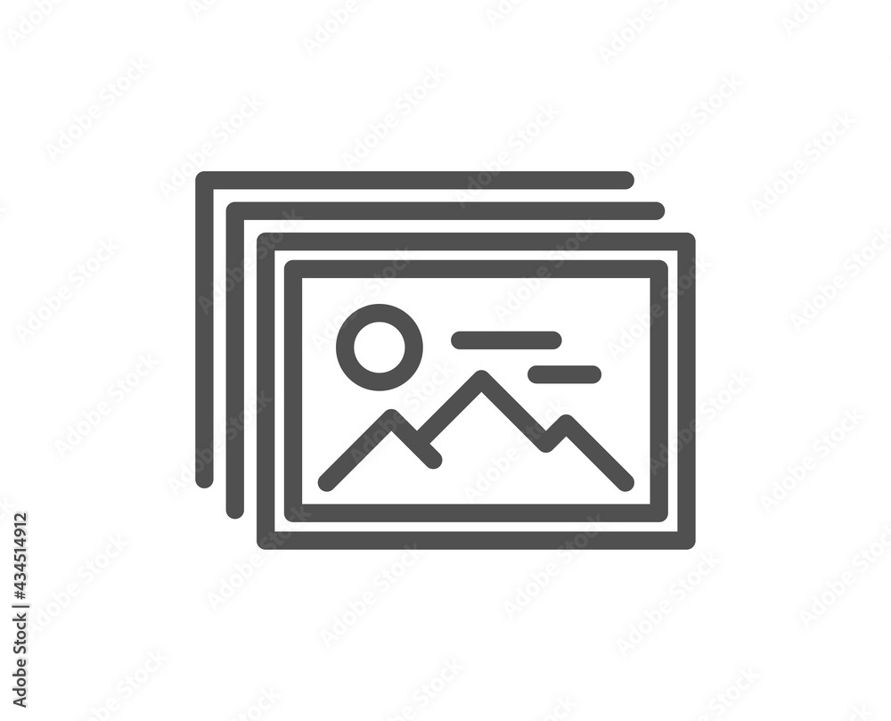 Image gallery line icon. Photo thumbnail sign. Album picture placeholder symbol. Quality design element. Linear style image gallery icon. Editable stroke. Vector Image gallery line icon. Photo thumbnail sign. Album picture placeholder symbol. Quality design element. Linear style image gallery icon. Editable stroke. Vector