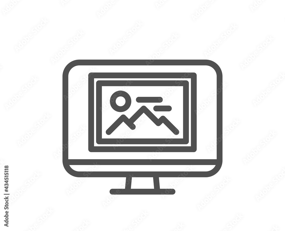 Photo thumbnail line icon. Monitor with Image sign. Picture placeholder symbol. Quality design element. Linear style photo thumbnail icon. Editable stroke. Vector Photo thumbnail line icon. Monitor with Image sign. Picture placeholder symbol. Quality design element. Linear style photo thumbnail icon. Editable stroke. Vector