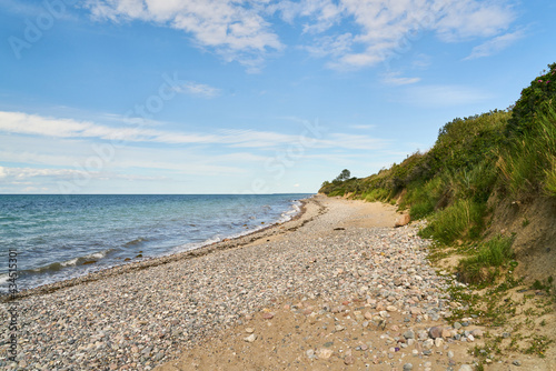 Beach with stones and cliffs near Warnem  nde