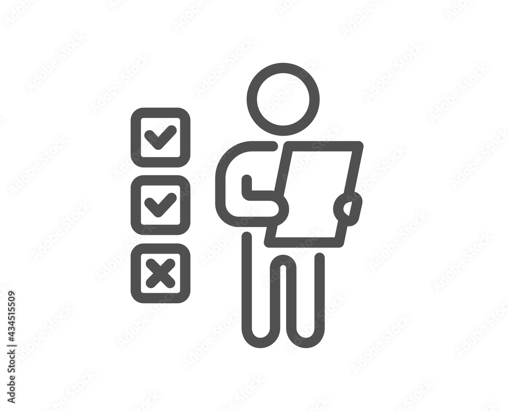 Voting ballot paper line icon. Vote checklist sign. Public election symbol. Quality design element. Linear style voting ballot icon. Editable stroke. Vector Voting ballot paper line icon. Vote checklist sign. Public election symbol. Quality design element. Linear style voting ballot icon. Editable stroke. Vector