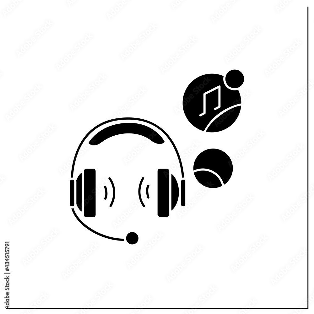Headset computer glyph icon. Headphone with microphone attached, used especially in communication, listening music.Modern technology concept.Filled flat sign. Isolated silhouette vector illustration Headset computer glyph icon. Headphone with microphone attached, used especially in communication, listening music.Modern technology concept.Filled flat sign. Isolated silhouette vector illustration
