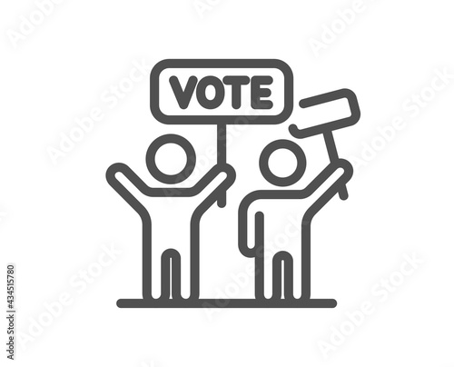 Voting campaign line icon. People rally with signs. Public election symbol. Quality design element. Linear style voting campaign icon. Editable stroke. Vector